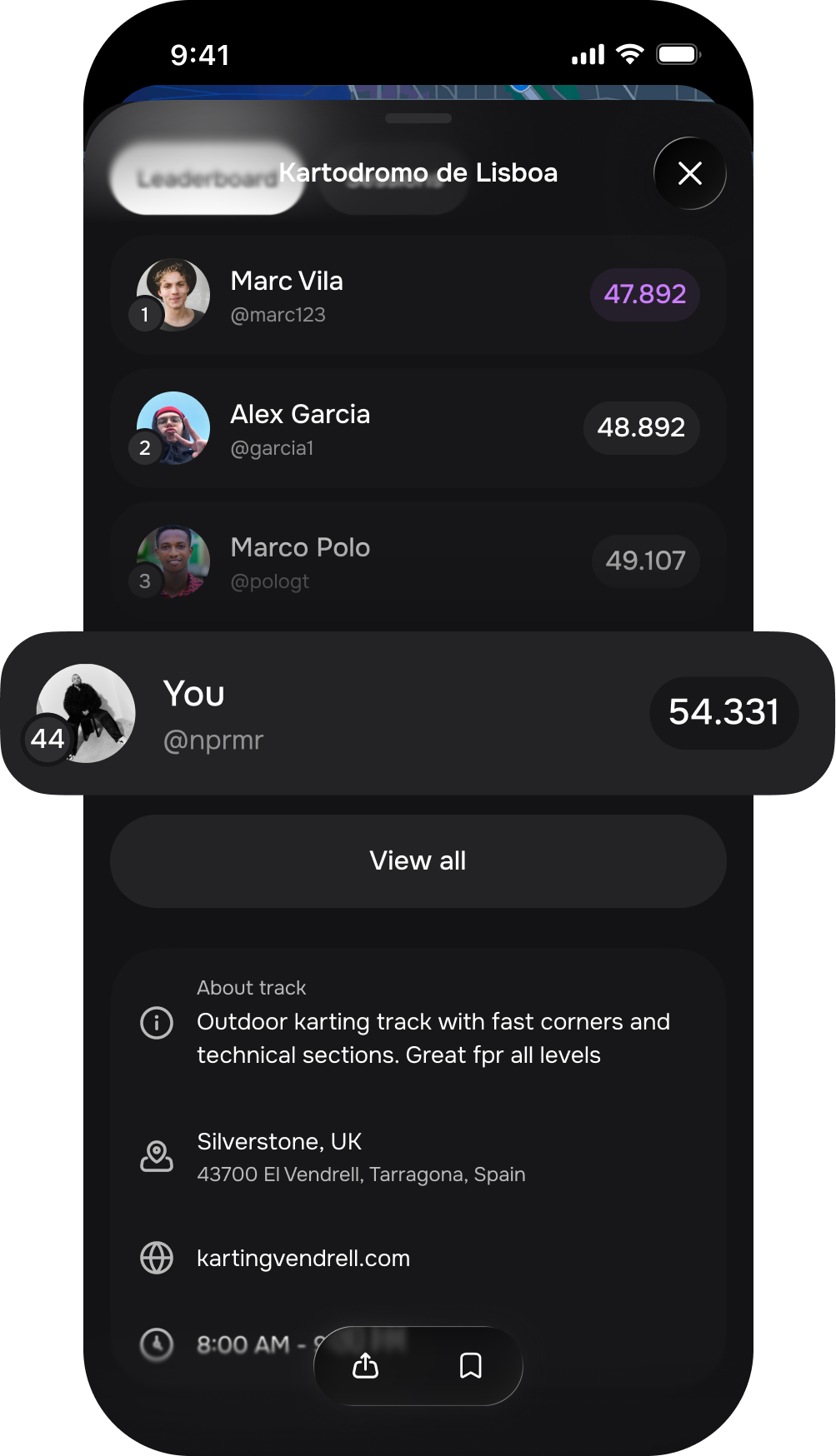 Lapra leaderboard with your best lap